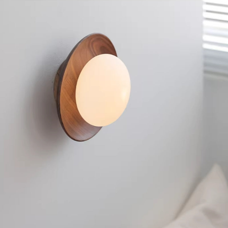 Wooden Round Alabaster Wall Sconce Light