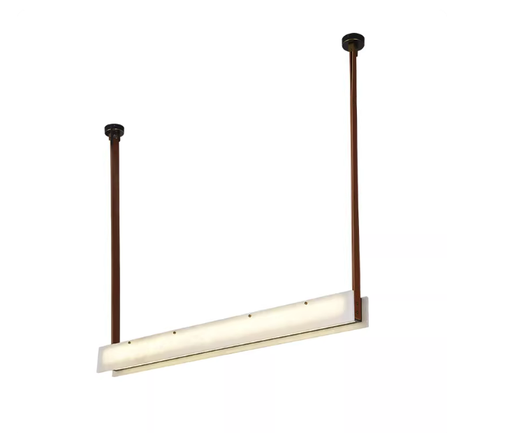 Alabaster Linear Pendant with Leather Straps and Metal Canopy