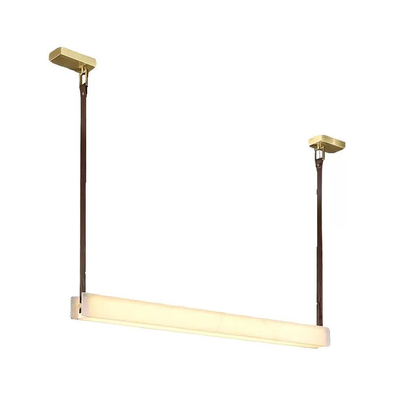 Alabaster Linear Pendant with Leather Straps and Metal Canopy