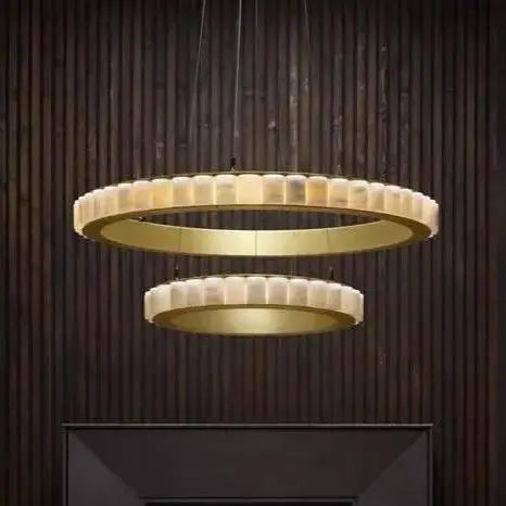 Alabaster Brass Modern Avalon Halo Chandelier 15.75"D*59.05"H+23.62"D*59.05"H 2 Layer   Chandelier Fabtiko