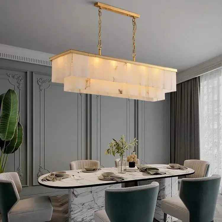 Alabaster Brass Rectangular Chandelier Chandelier