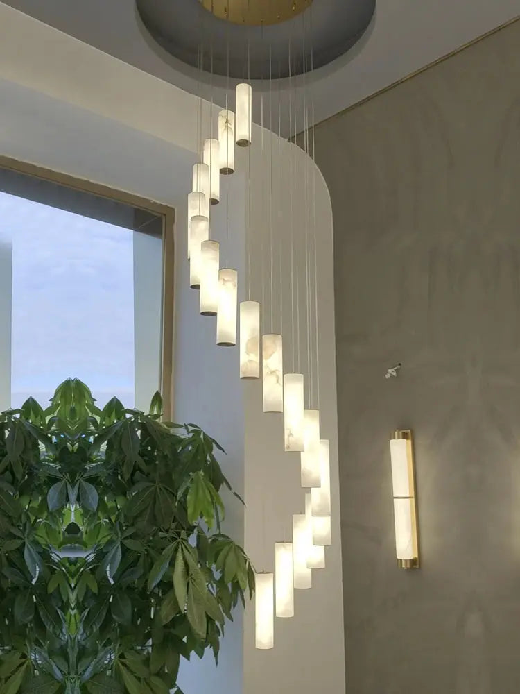Chandelier Alabaster Brass Spiral Indoor Modern Chandelier Fabtiko