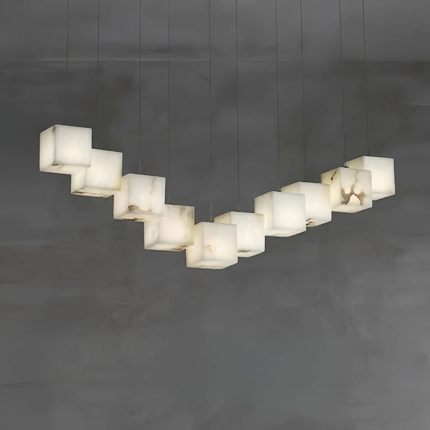 Chandelier Alabaster Cubic Rectangular Pendant Light Fabtiko