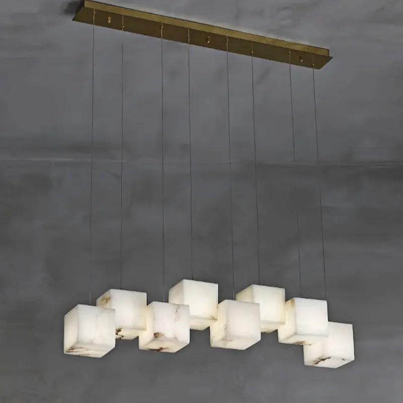 Chandelier Alabaster Cubic Rectangular Pendant Light Fabtiko