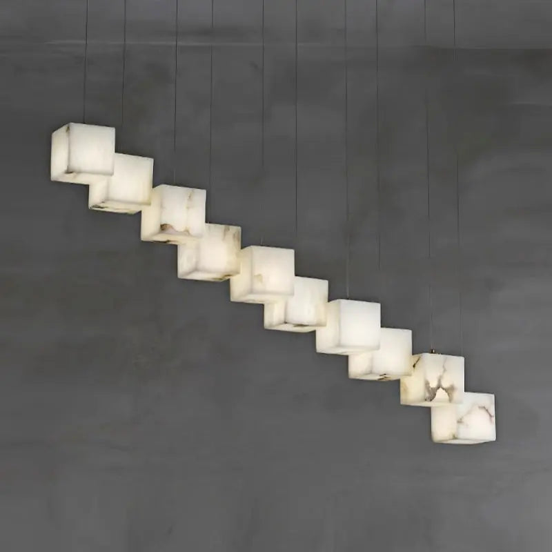 Chandelier Alabaster Cubic Rectangular Pendant Light Fabtiko