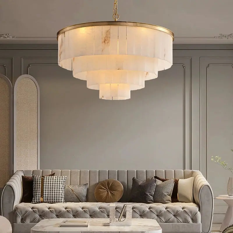 Chandelier Alabaster Multi-Layer Modern Round Chandelier Fabtiko