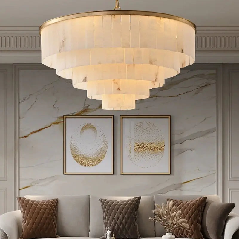Chandelier Alabaster Multi-Layer Modern Round Chandelier Fabtiko