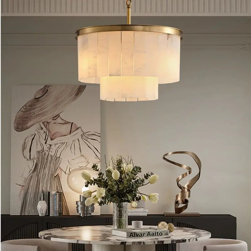 Chandelier Alabaster Multi-Layer Modern Round Chandelier Fabtiko