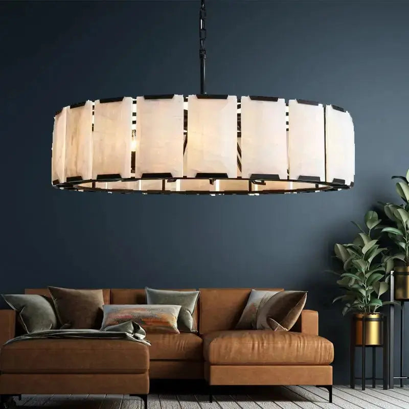 Spain Alabaster Round Modern Chandeliers Lighting 31.49"D*14.17"H Black Chandelier Fabtiko