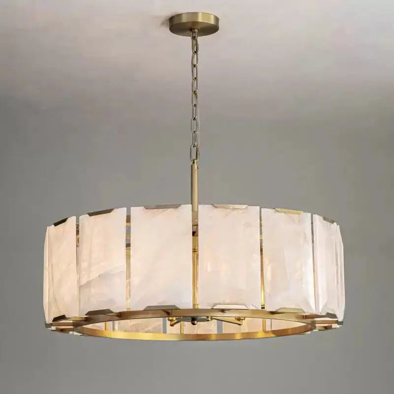 Spain Alabaster Round Modern Chandeliers Lighting 23.62"D*14.17"H Brass Chandelier Fabtiko
