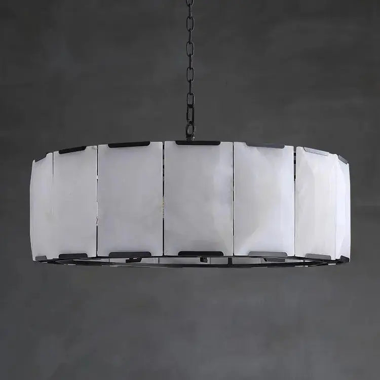 Spain Alabaster Round Modern Chandeliers Lighting 23.62"D*14.17"H Black Chandelier Fabtiko