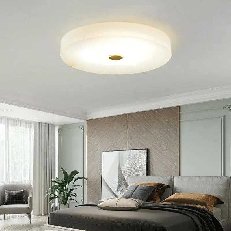 Alabaster Flush Mounted Round Led Ceiling Lamp 11.8"   Ceiling Lamp Fabtiko