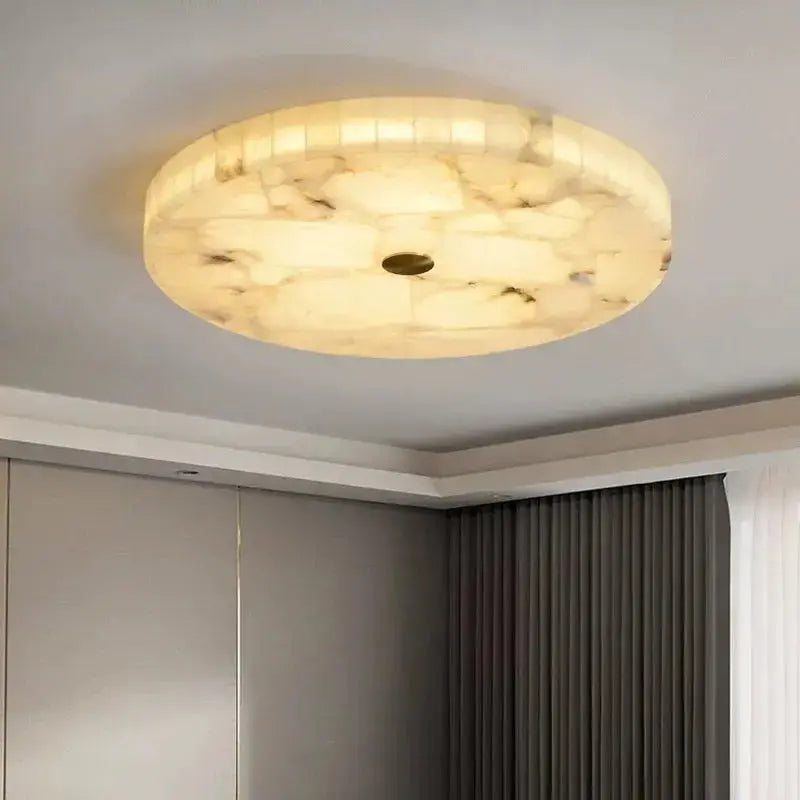 Round Alabaster Flush Mount Ceiling Lamps 23.62" Ceiling Lamp Fabtiko