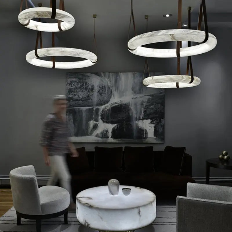 Pendant Alabaster Modern Ring Chandelier Fabtiko
