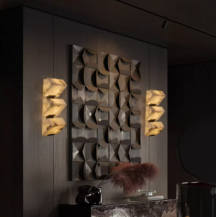 Triple Sloping Block Alabaster Wall Sconce Light