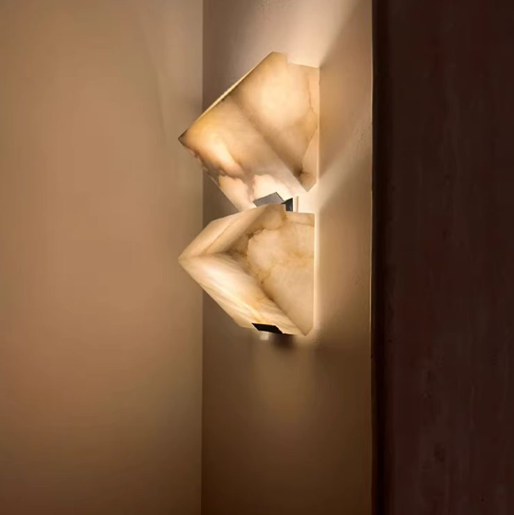 Triple Sloping Block Alabaster Wall Sconce Light