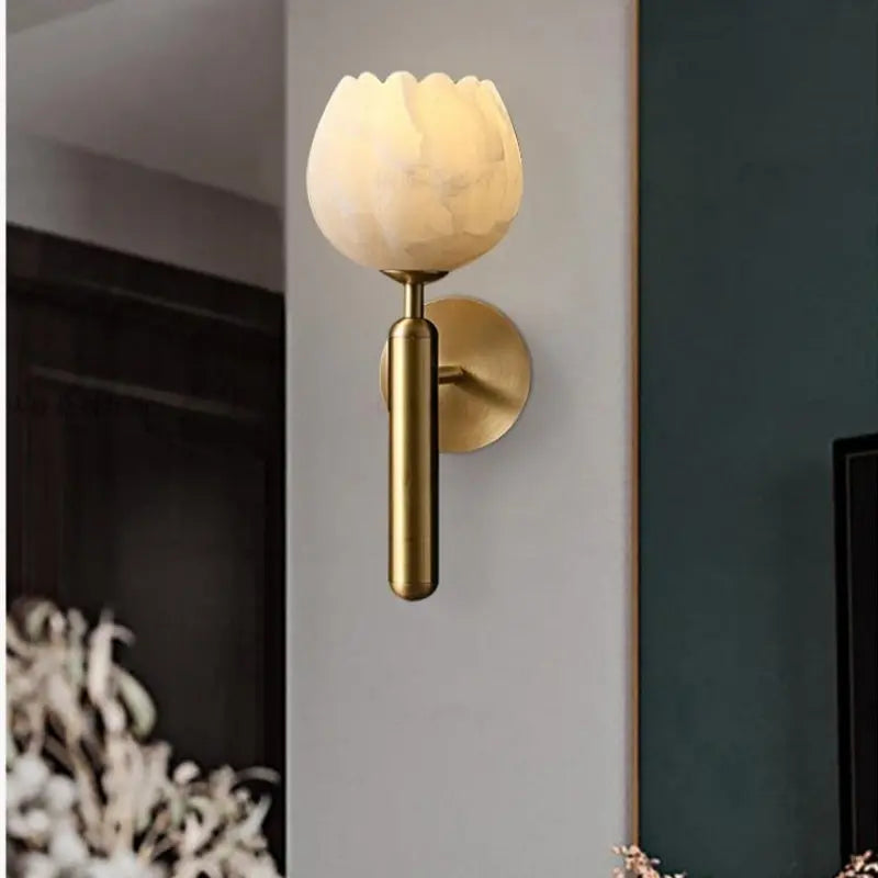 Wall Sconce Alabaster Wall Sconce Light Tulip For Bedroom Fabtiko