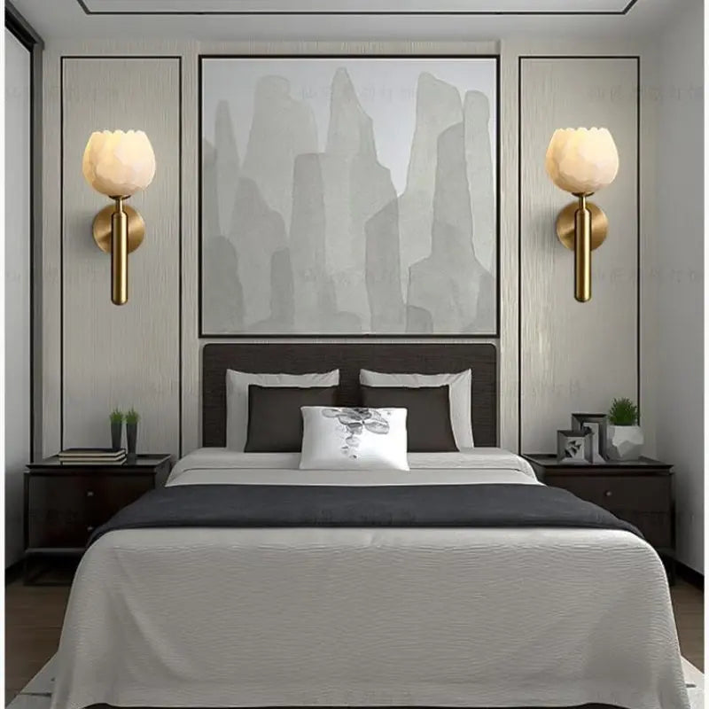 Wall Sconce Alabaster Wall Sconce Light Tulip For Bedroom Fabtiko