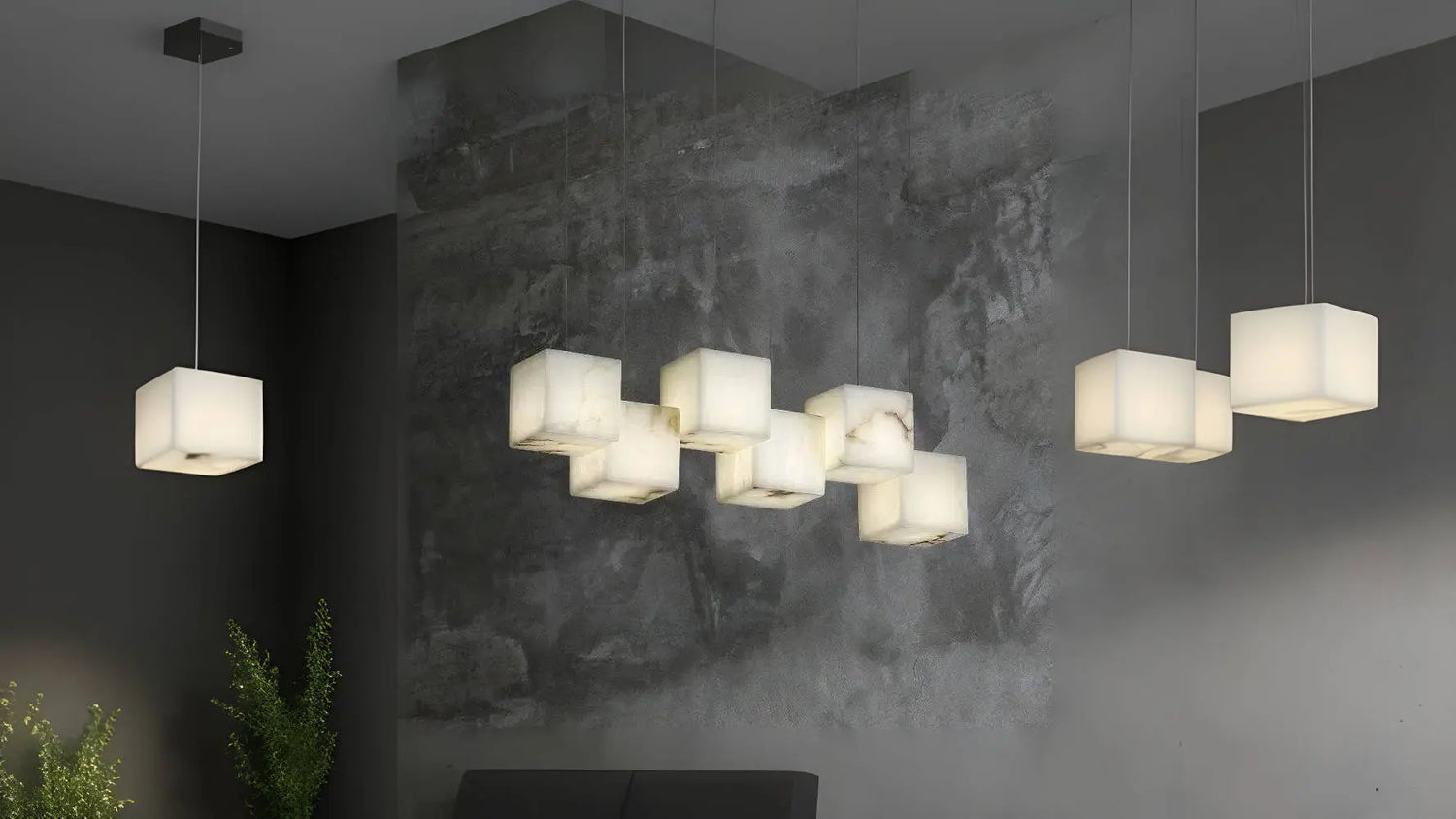 alabaster cubic pendant light