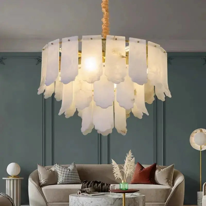 Alabaster Brass Multi-Layer Chandelier Lamp | Fabtiko