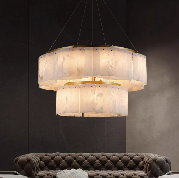 Round Two-Tier Alabaster Chandelier