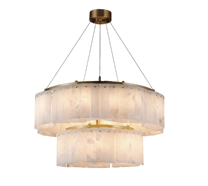 Round Two-Tier Alabaster Chandelier