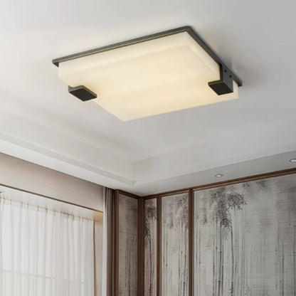 Flush Mount Stylish Square Alabaster Ceiling Light Fabtiko