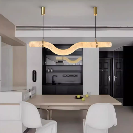 Designer Art Curved Alabaster Chandelier