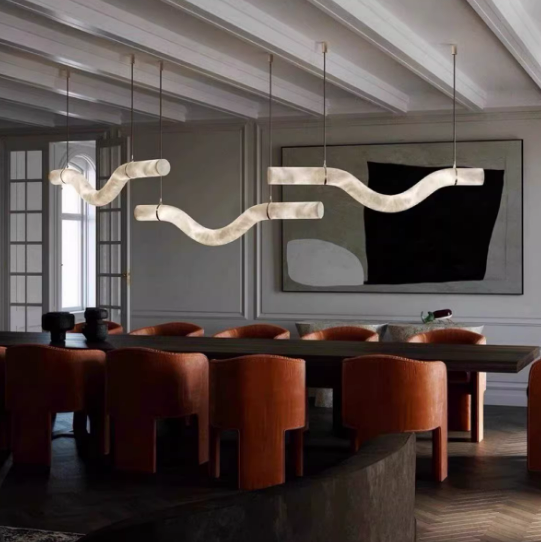 Designer Art Curved Alabaster Chandelier
