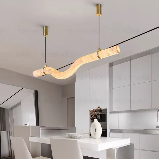 Designer Art Curved Alabaster Chandelier