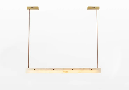 Alabaster Linear Pendant with Leather Straps and Metal Canopy