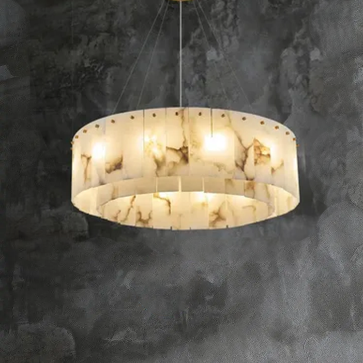 Alabaster Brass Round Living Room Chandelier Lighting