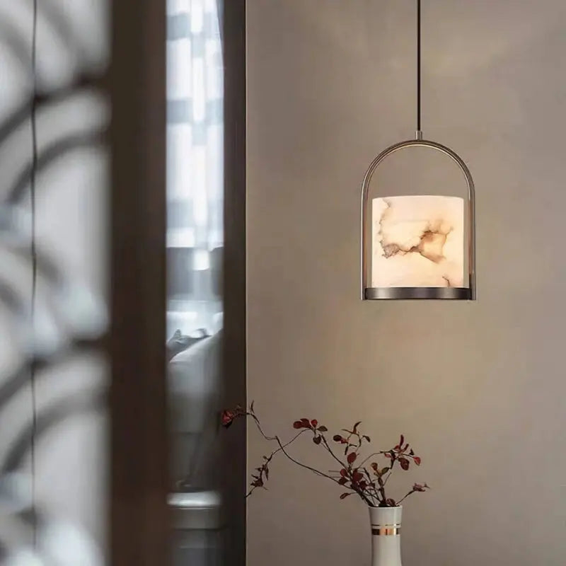 Alabaster Marble Cylinder Pendant Light Fabtiko