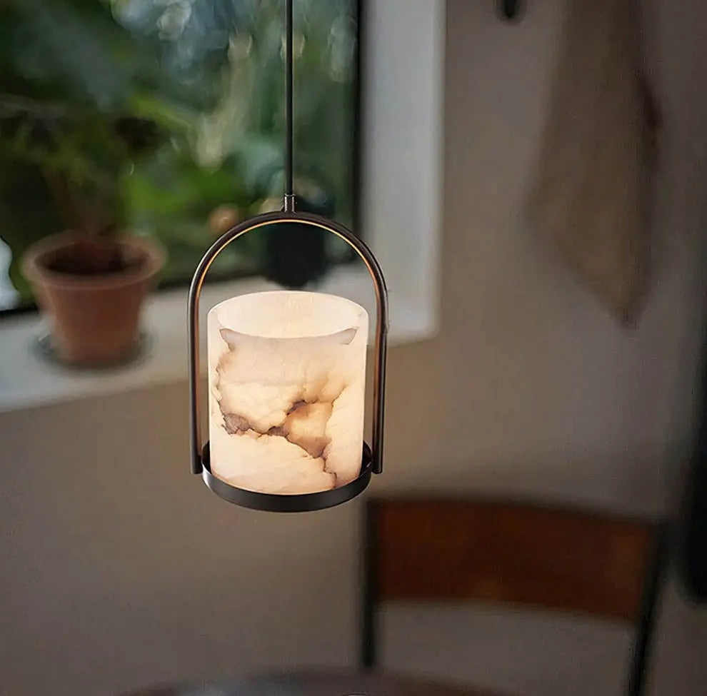 Alabaster Marble Cylinder Pendant Light Fabtiko