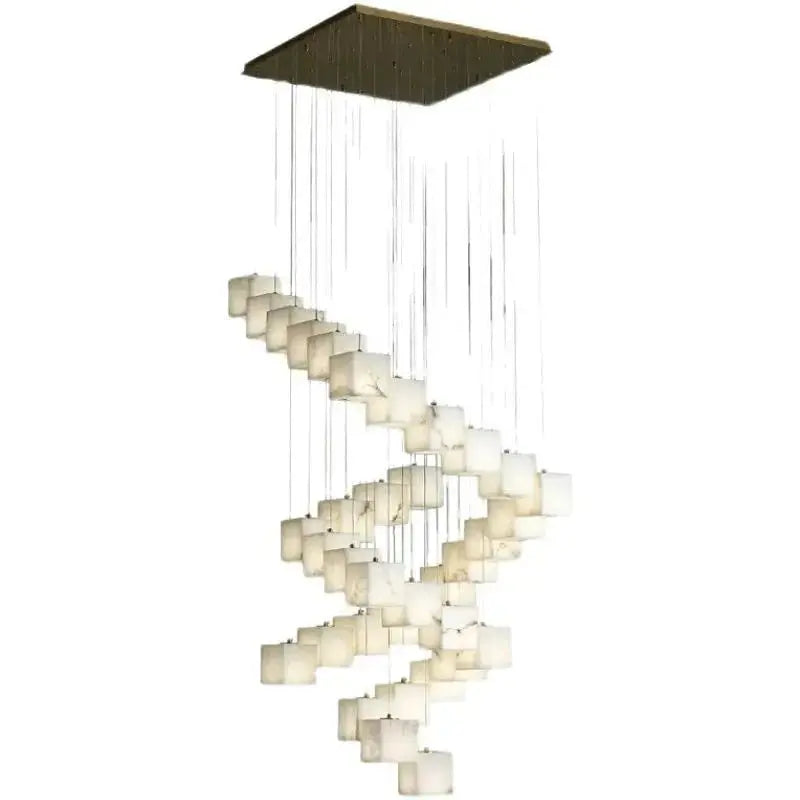 Alabaster Cube Foyer Staircase Long Chandelier    Chandelier [product_tags] Fabtiko