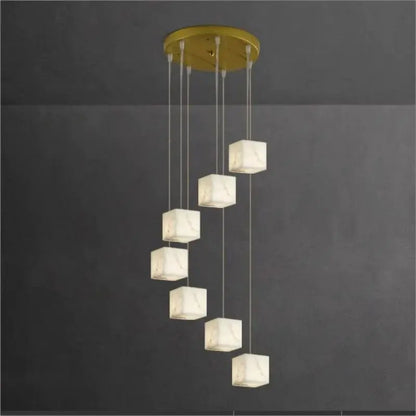 Alabaster Cube Foyer Staircase Long Chandelier 8-Light   Chandelier [product_tags] Fabtiko