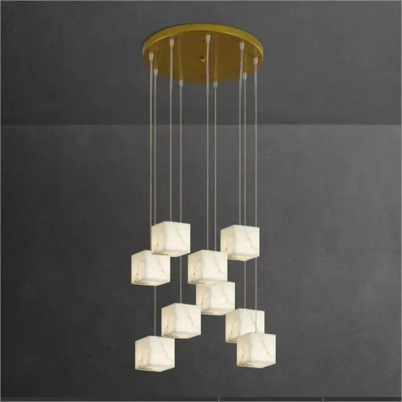 Alabaster Cube Foyer Staircase Long Chandelier 16-Light   Chandelier [product_tags] Fabtiko