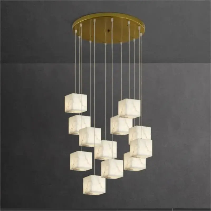 Alabaster Cube Foyer Staircase Long Chandelier    Chandelier [product_tags] Fabtiko