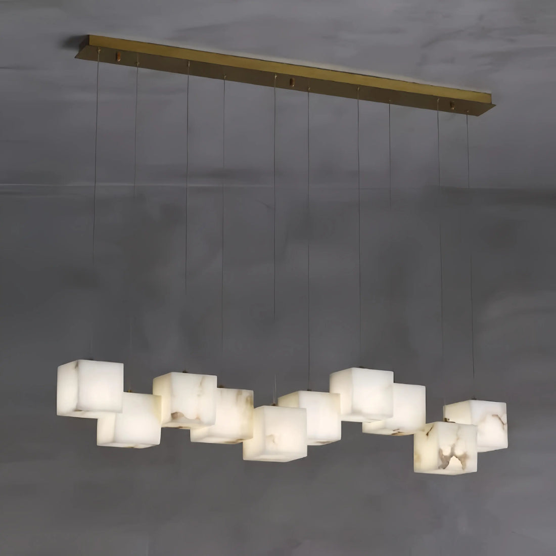 Chandelier Alabaster Cubic Rectangular Pendant Light Fabtiko