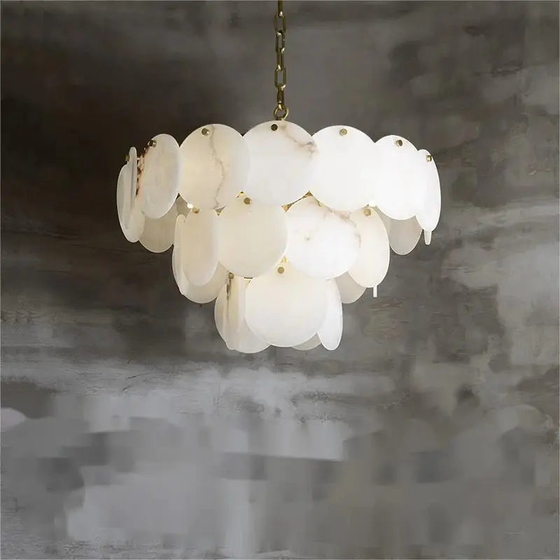 Alabaster Magnolia Multi-Tiered Round Chandelier 3 Layer   Chandelier [product_tags] Fabtiko