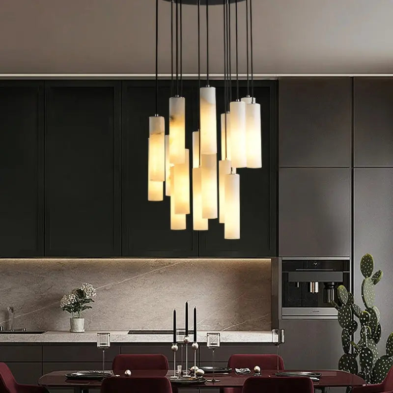 Chandelier Alabaster Modern Cylindrical Chandelier Fabtiko
