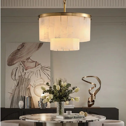 Chandelier Alabaster Multi-Layer Modern Round Chandelier Fabtiko