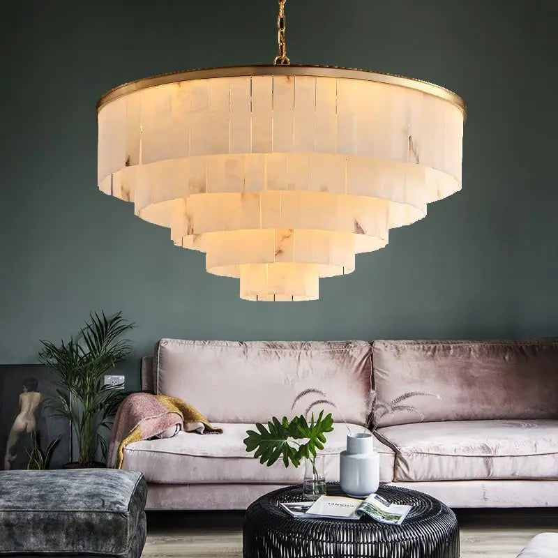 Alabaster Multi-Tiered Round Chandelier Lighting    Chandelier [product_tags] Fabtiko