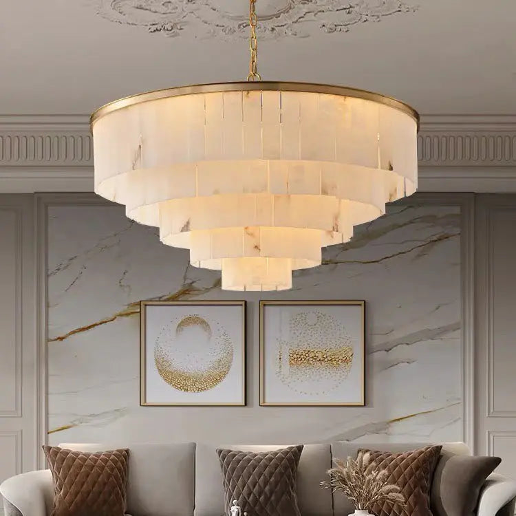 Alabaster Multi-Tiered Round Chandelier Lighting    Chandelier [product_tags] Fabtiko