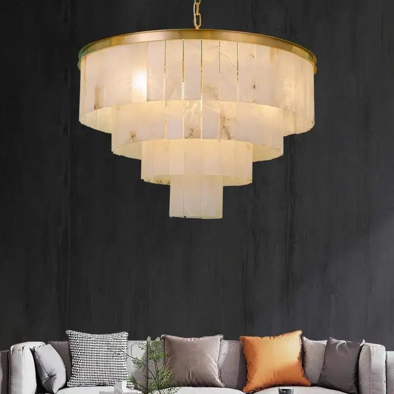 Alabaster Multi-Tiered Round Chandelier Lighting 4 Layer   Chandelier [product_tags] Fabtiko