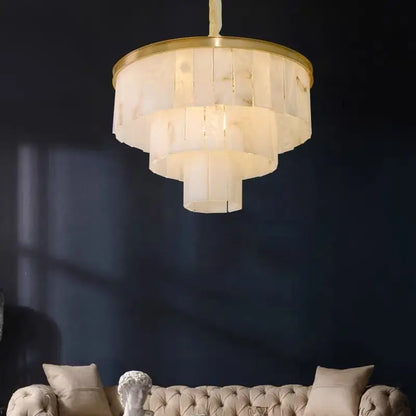 Alabaster Multi-Tiered Round Chandelier Lighting 3 Layer   Chandelier [product_tags] Fabtiko
