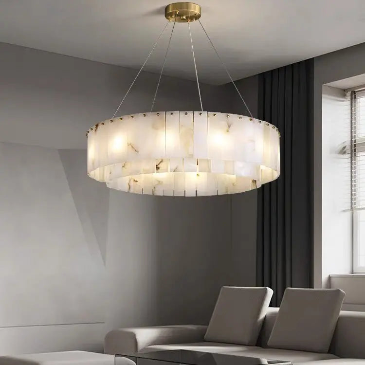 Alabaster Brass Round Living Room Chandelier Lighting 31.49&quot;D*8.66&quot;H   ChandelierFabtiko