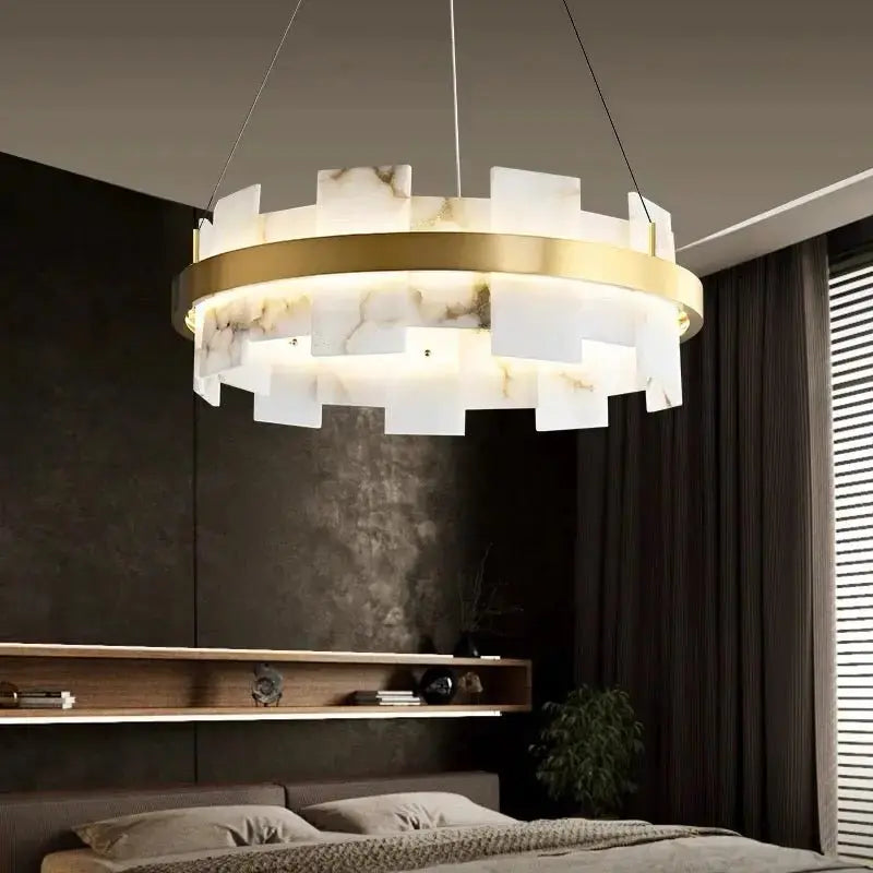 Spain Alabaster Brass Annular Chandeliers Lighting    Chandelier [product_tags] Fabtiko