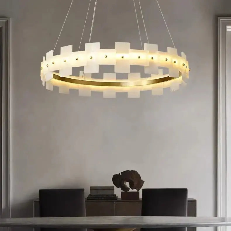 Spain Alabaster Brass Annular Chandeliers Lighting 39.37&quot;D*4.72&quot;H   Chandelier [product_tags] Fabtiko