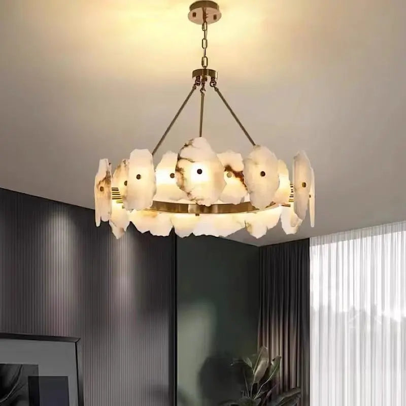 Spain Alabaster Brass Living Room Chandelier Lighting 15.74&quot;D*8.66&quot;H   Chandelier [product_tags] Fabtiko